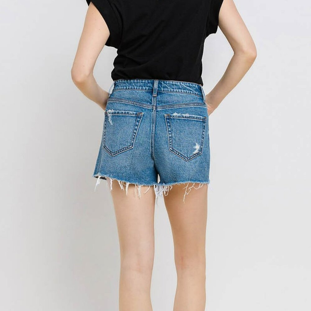 NWT Vervet by Flying Monkey High Rise Distressed Hem A-Line Shorts In Swan River - Picture 8 of 11